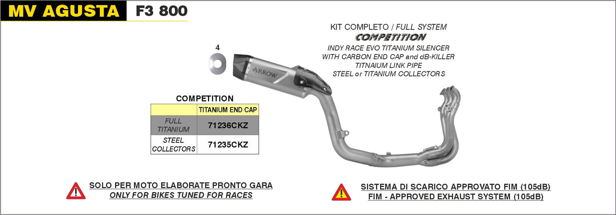 71236CKZ Sistema de escape completo Arrow COMPETITION "EVO" de titanio para MV AGUSTA F3 800 22-24