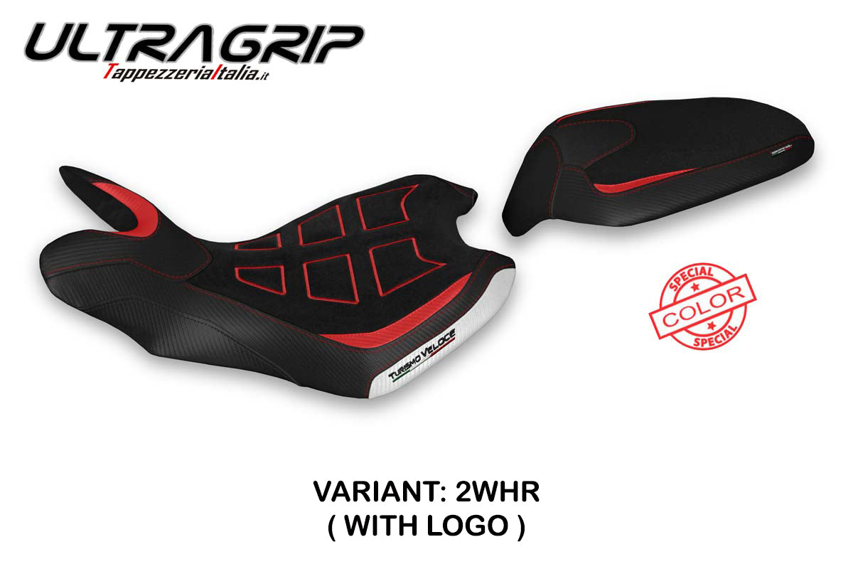 Funda de asiento MV Agusta Turismo Veloce 2021-2025 Tappezzeria Italia TPZ Ultragrip en Blanco en Rojo SE