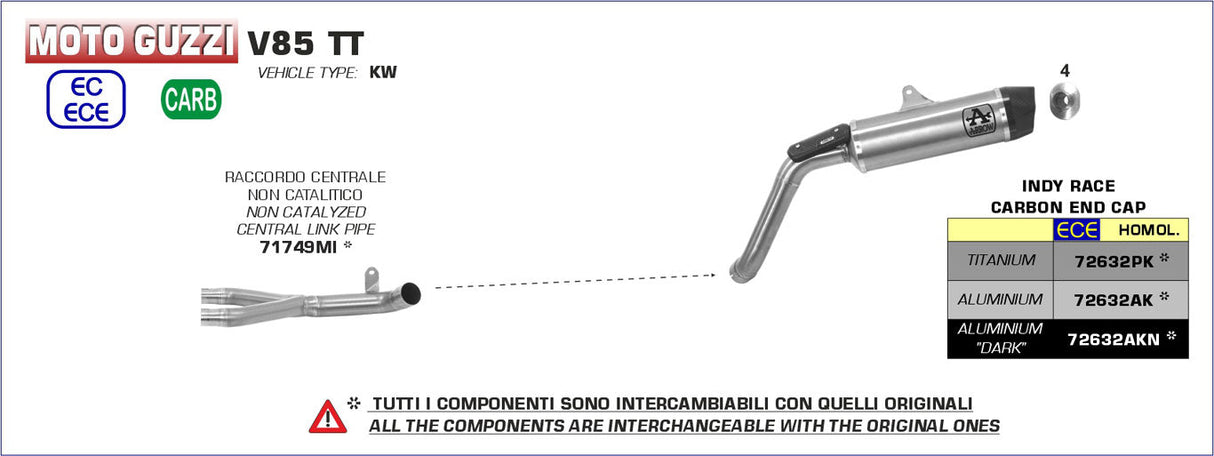 71749MI Arrow Exhaust Mid Pipe no-kat SS Moto Guzzi V85 TT 19-20