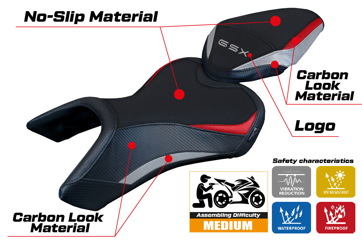 Suzuki GSX 8S-8R 2023-2025 Seat Cover Tappezzeria Italia TPZ in Silver Red and Black