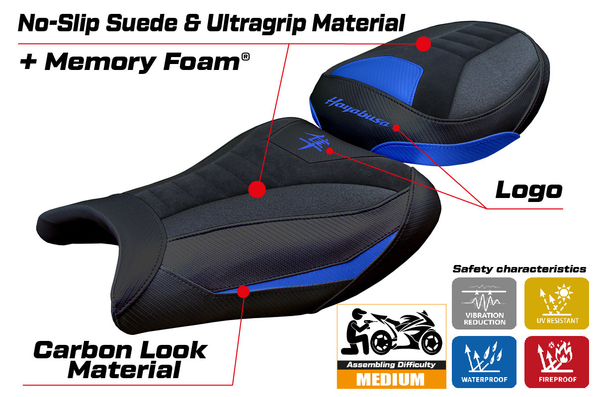 Suzuki GSX R 1300 Hayabusa 2008-2020 Seat Cover Tappezzeria Italia TPZ Comfort Ultragrip in Suede Blue