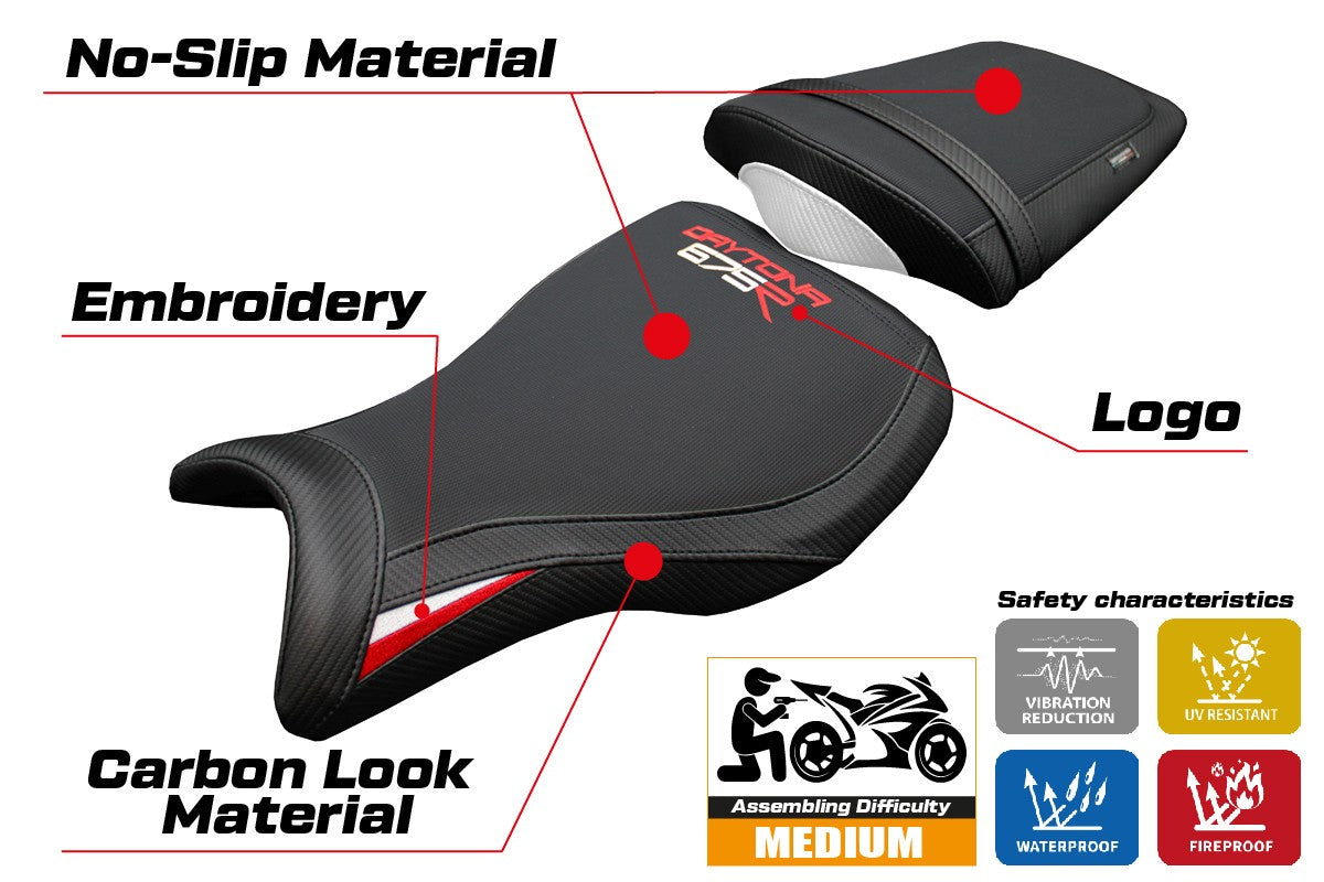 Triumph Daytona 675R 2006-2010 2011 2012 Seat Cover Tappezzeria Italia TPZ White Red Black