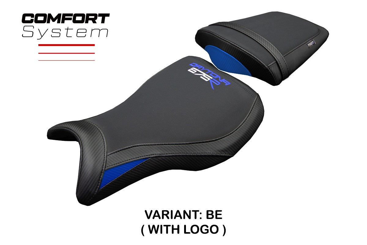 Funda de asiento Tappezzeria Italia TPZ Comfort Azul Negro para Triumph Daytona 675R 2006-2011 2012