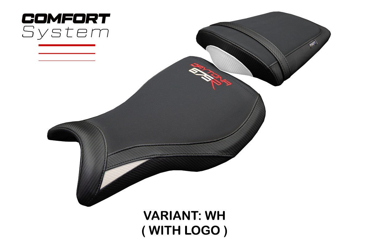 Funda de asiento Tappezzeria Italia TPZ Comfort Blanco Negro para Triumph Daytona 675R 2006-2011 2012