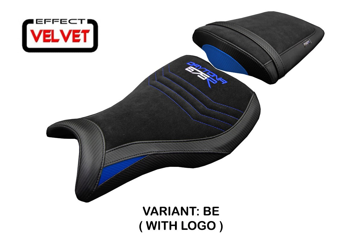 Funda de asiento Tappezzeria Italia TPZ Terciopelo Azul Negro para Triumph Daytona 675R 2006-2011 2012