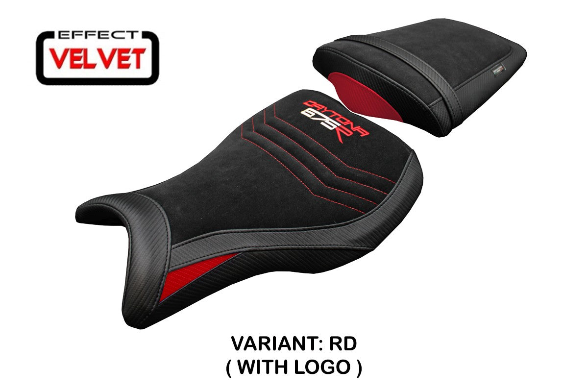 Funda de asiento Tappezzeria Italia TPZ Terciopelo Rojo Negro para Triumph Daytona 675R 2006-2010 2011 2012