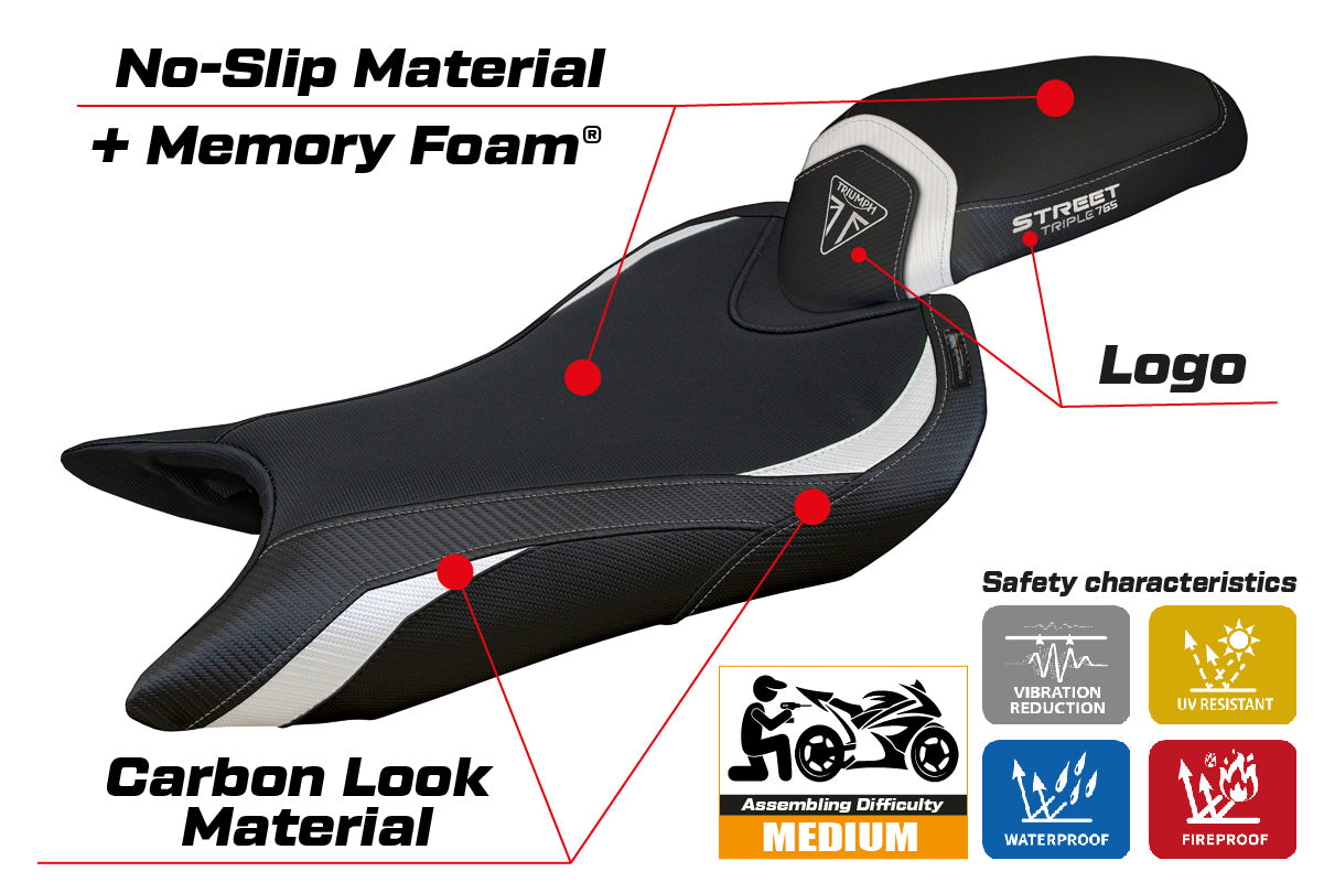 Triumph Street Triple 765 2023-2025 Seat Cover Tappezzeria Italia TPZ Comfort in White and Black