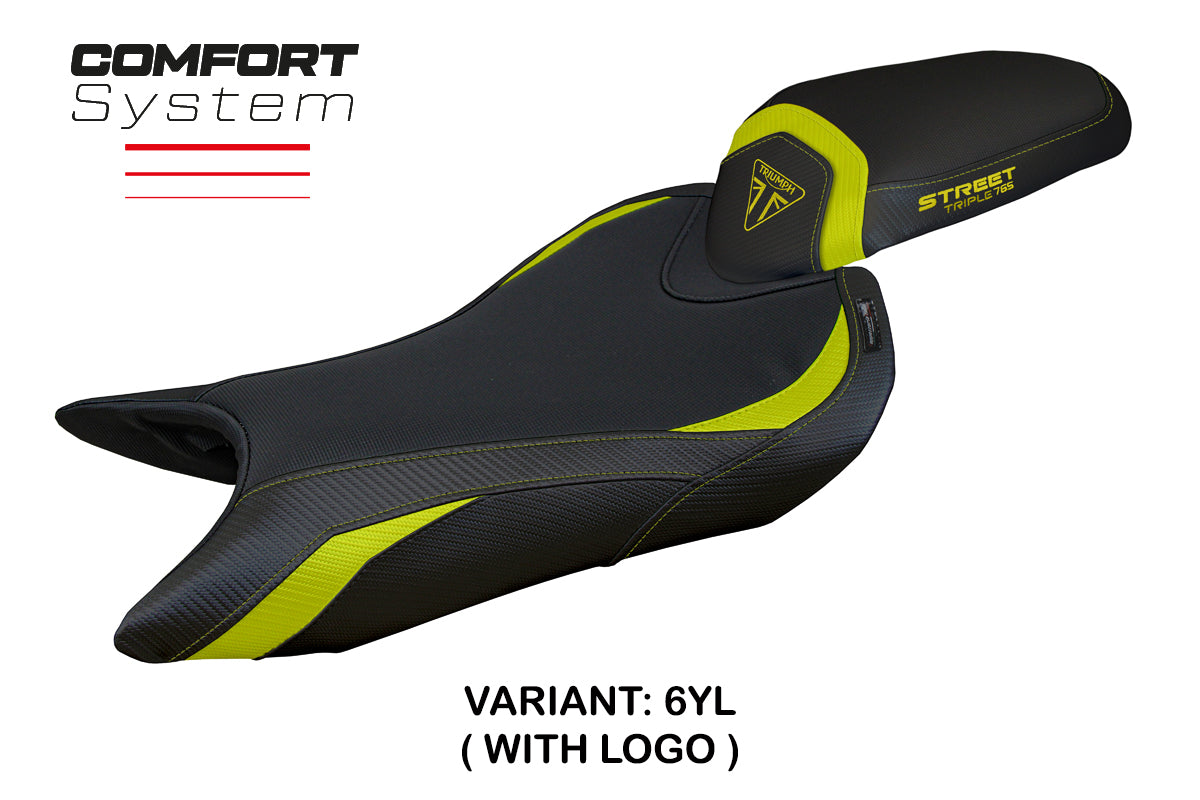 Funda de asiento para Triumph Street Triple 765 2023-2025 Tappezzeria Italia TPZ Comfort en amarillo y negro
