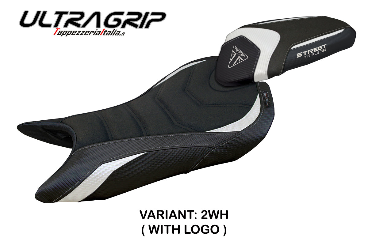 Funda de asiento para Triumph Street Triple 765 2023-2025 Tappezzeria Italia TPZ Ultragrip en blanco y negro