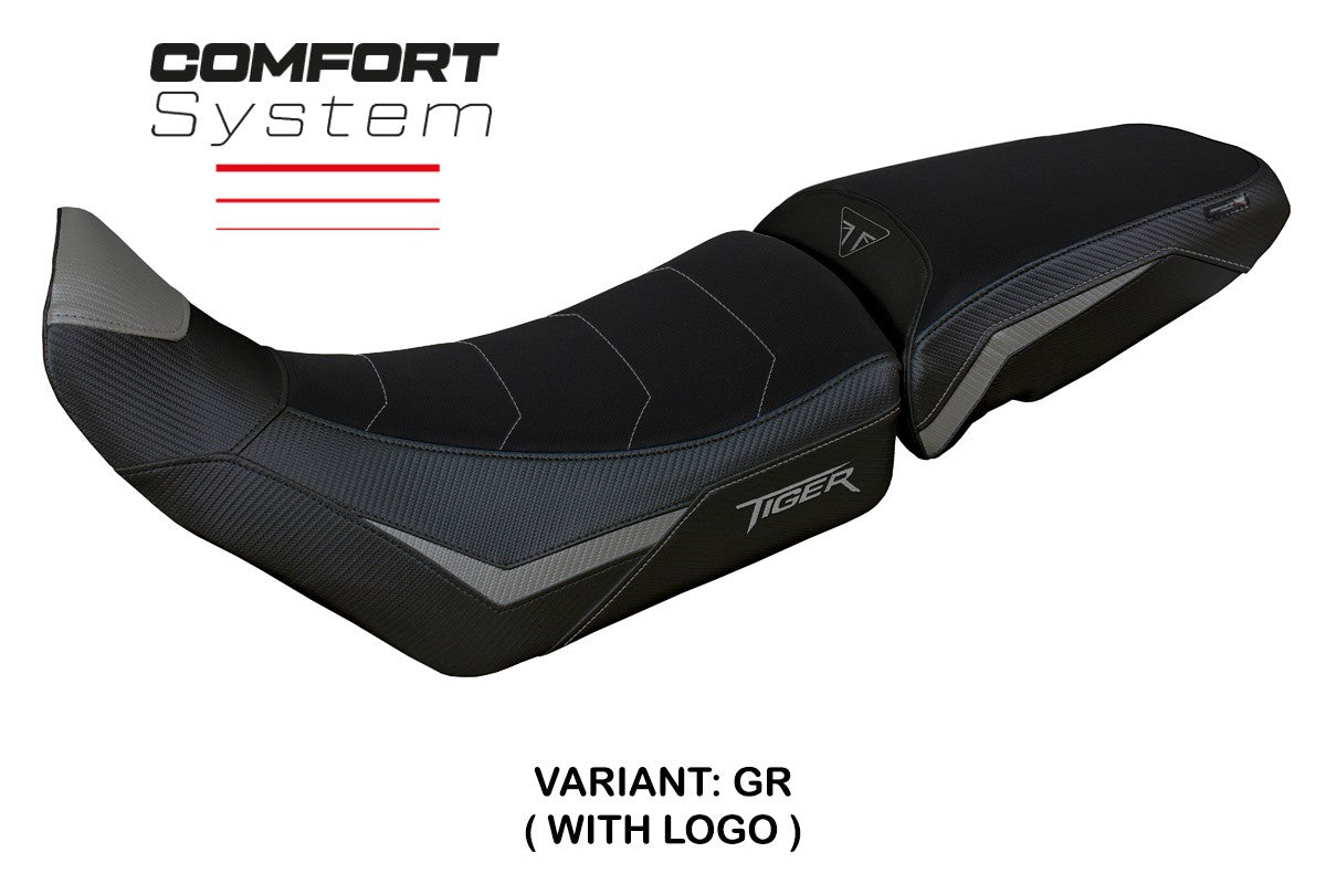 Funda de asiento Tappezzeria Italia TPZ Comfort Gris Negro para Triumph Tiger 850 Sport 2021-2025