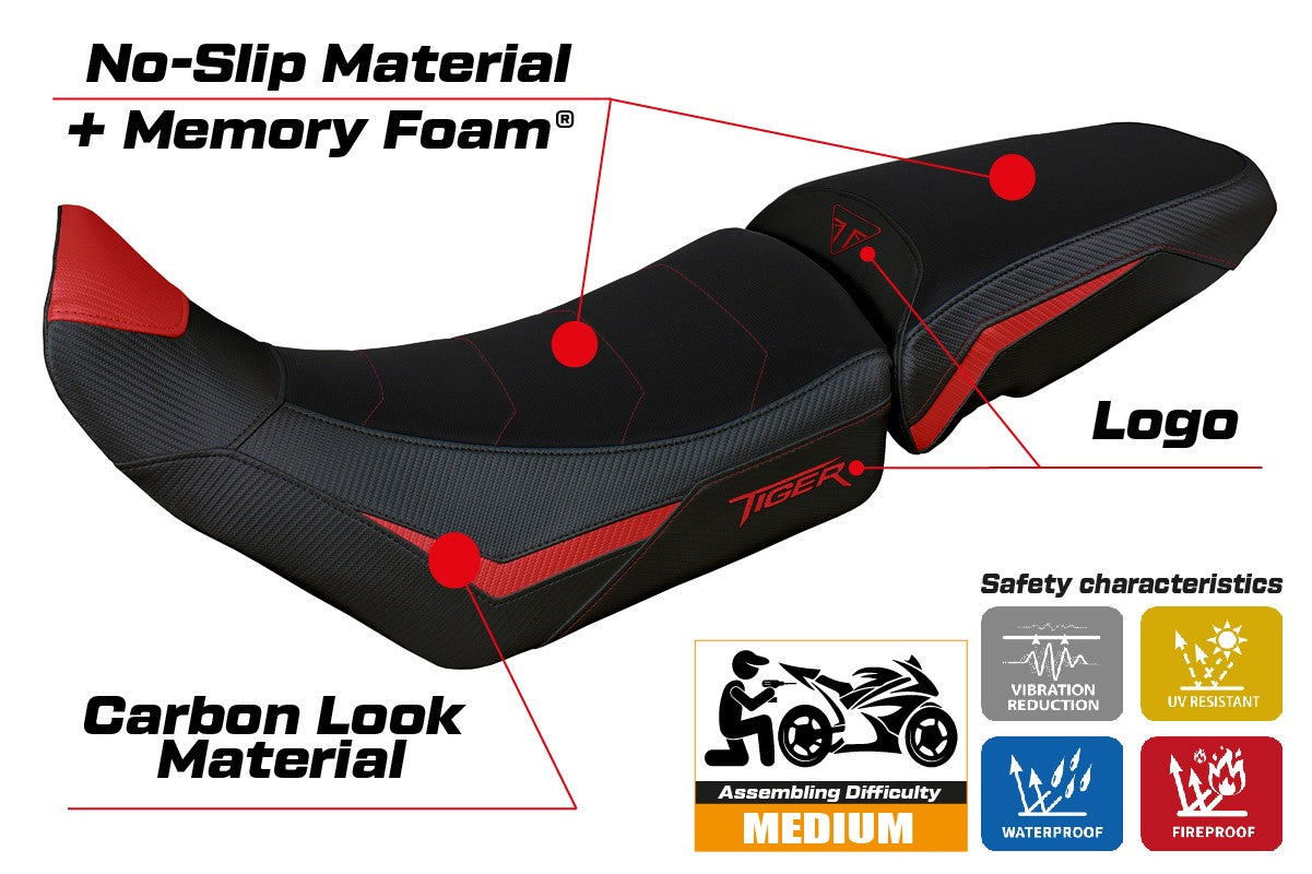 Funda de asiento para Triumph Tiger 850 Sport 2021-2025 Tappezzeria Italia TPZ Comfort Rojo Negro
