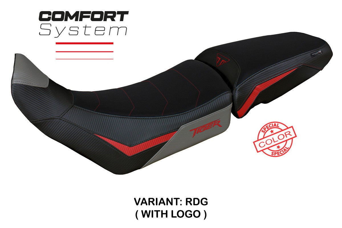 Funda de asiento para Triumph Tiger 850 Sport 2021-2025 Tappezzeria Italia TPZ Comfort Rojo Gris Negro