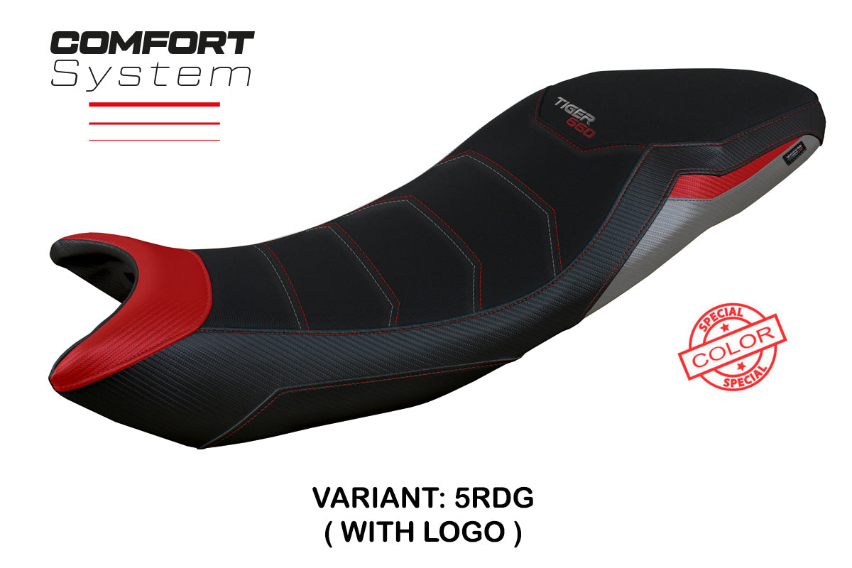 Triumph Tiger 660 2021-2025 Seat Cover Tappezzeria Italia TPZ Comfort in Red Grey and Black