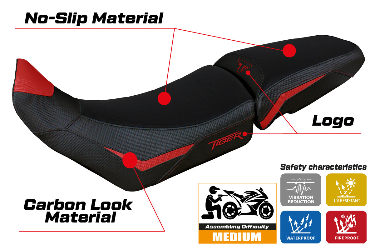 Funda de asiento para Triumph Tiger 900 2020-2023 Tappezzeria Italia TPZ en rojo y negro