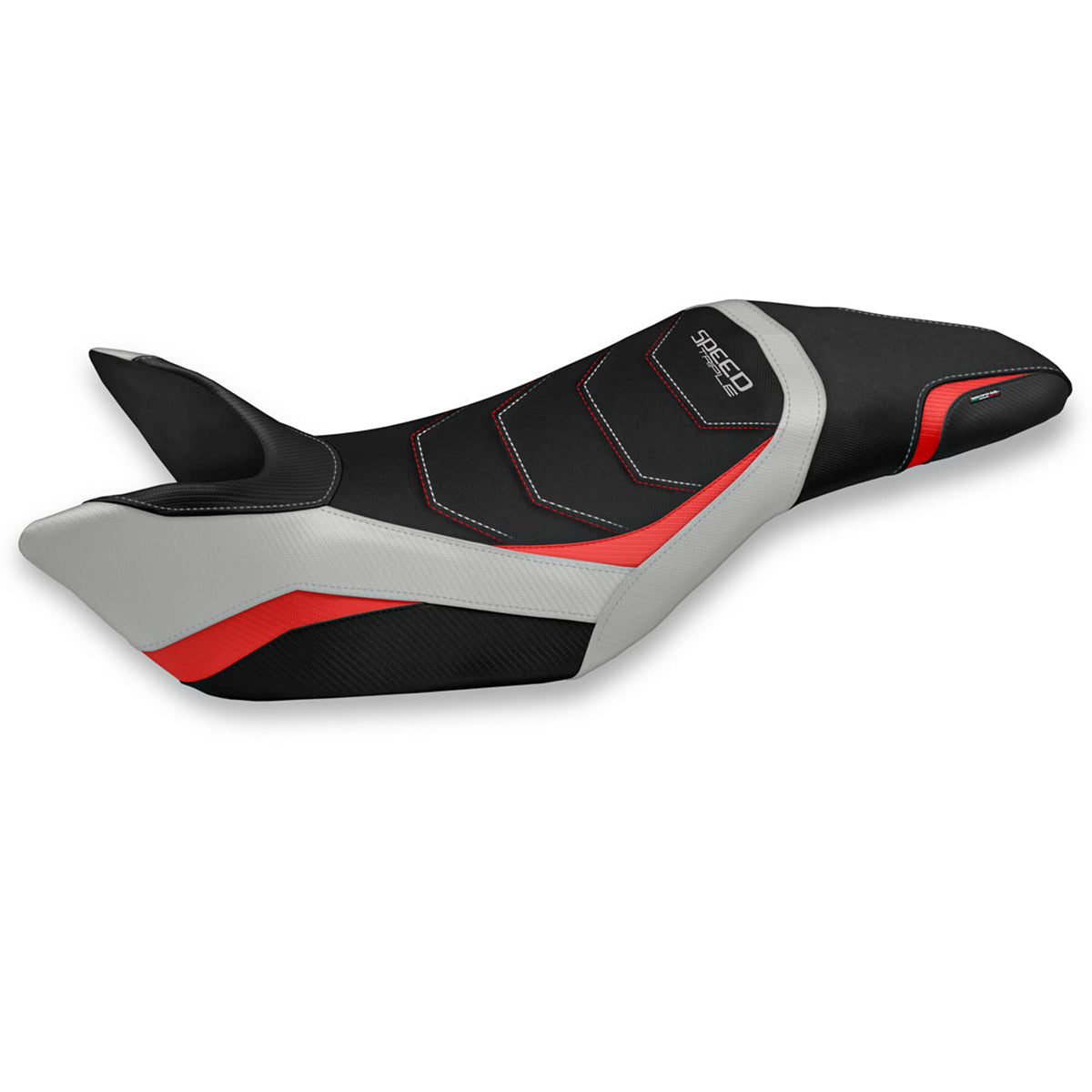 Funda de asiento para Triumph Speed Triple 2011-2015 Tappezzeria Italia TPZ Comfort en plata y rojo