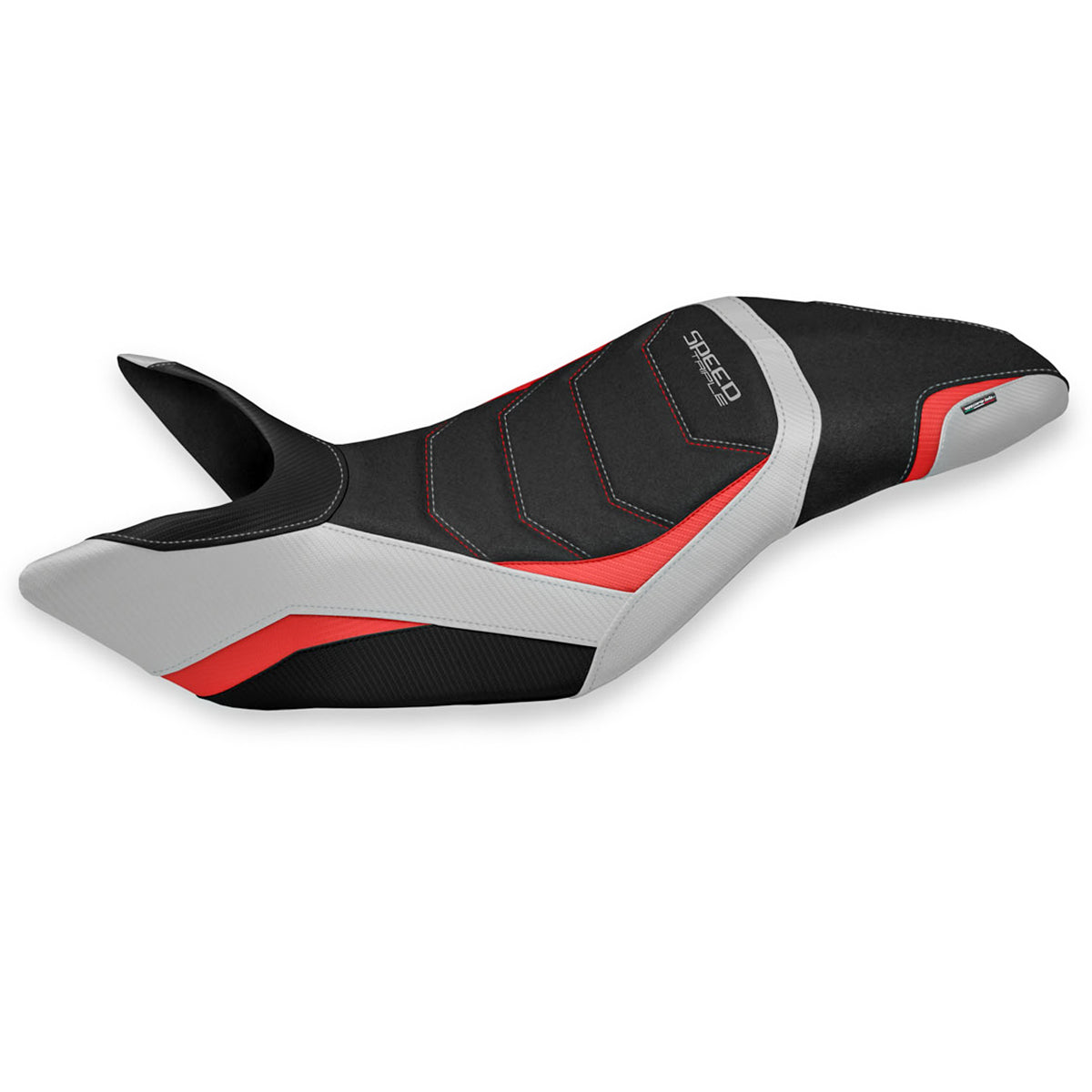 Triumph Speed Triple 2011-2015 Seat Cover Tappezzeria Italia TPZ Ultragrip in Silver and Red