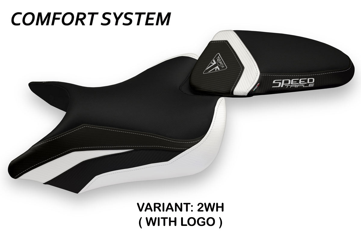 Funda de asiento Tappezzeria Italia TPZ Comfort para Triumph Speed Triple 2016-2021 en blanco