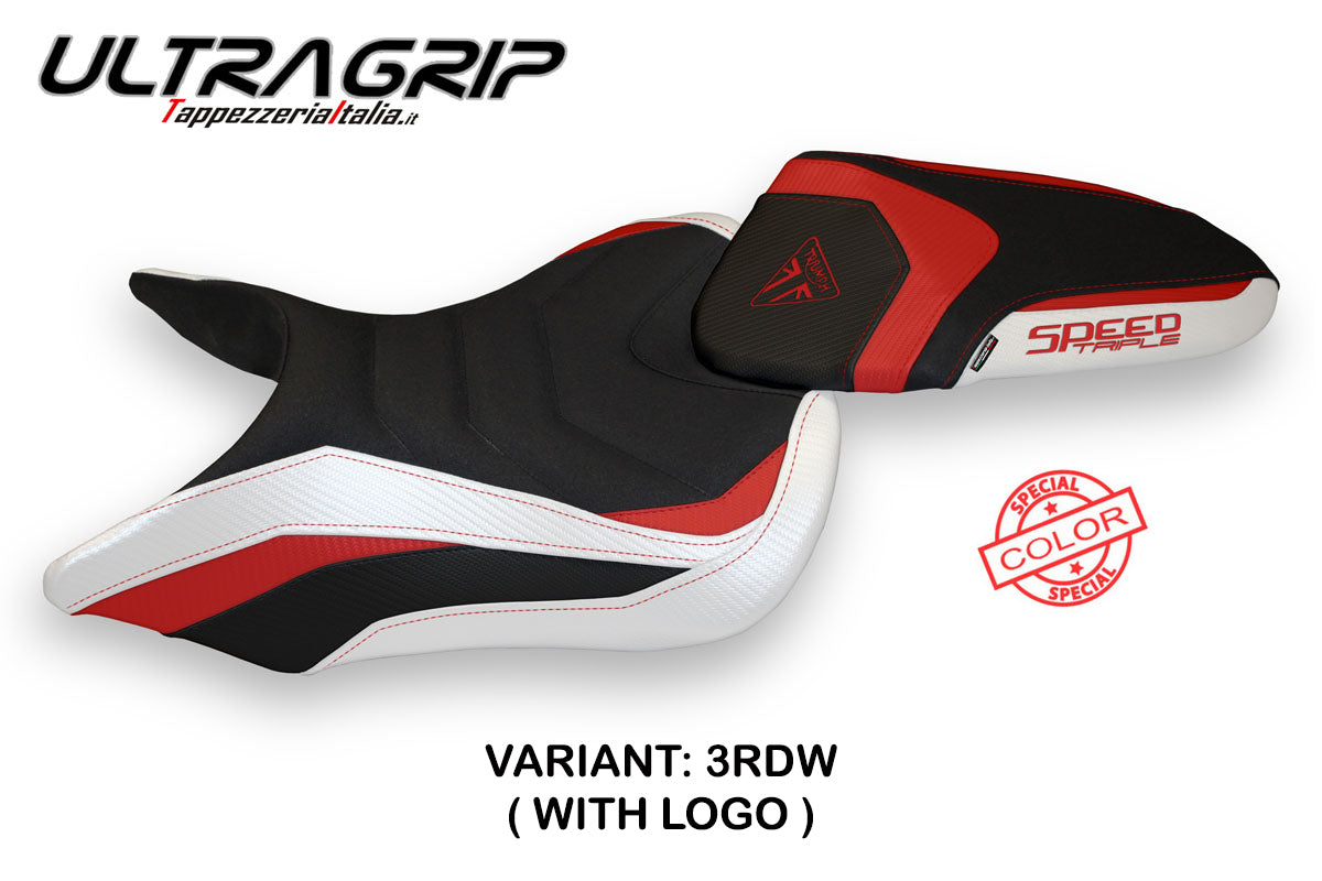 Funda de asiento para Triumph Speed Triple 2016-2021 Tappezzeria Italia TPZ Ultragrip en rojo y blanco