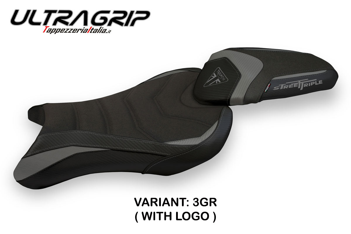 Funda de asiento Tappezzeria Italia TPZ Ultragrip gris para Triumph Street Triple 765 2017-2022