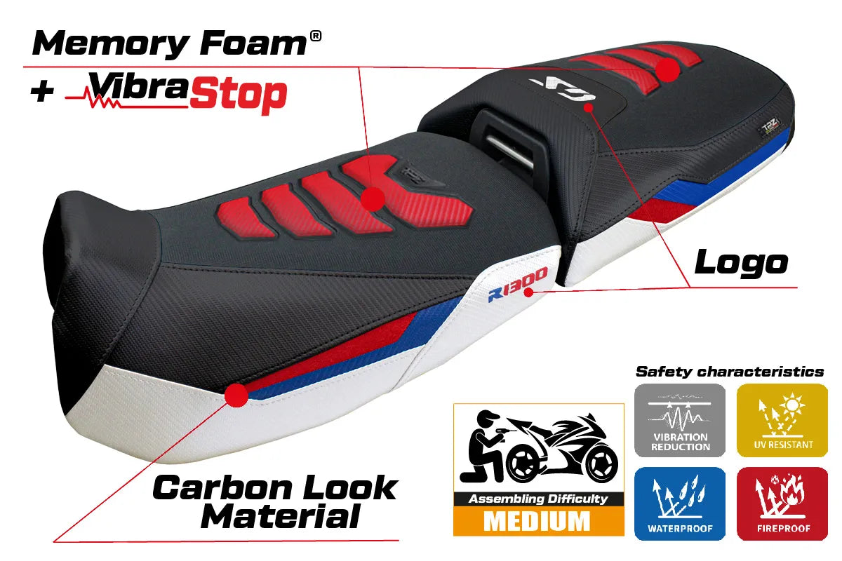 BMW R1300GS ADV 2024-2026 Seat Cover TPZ Italia Comfort Plus White Red Blue