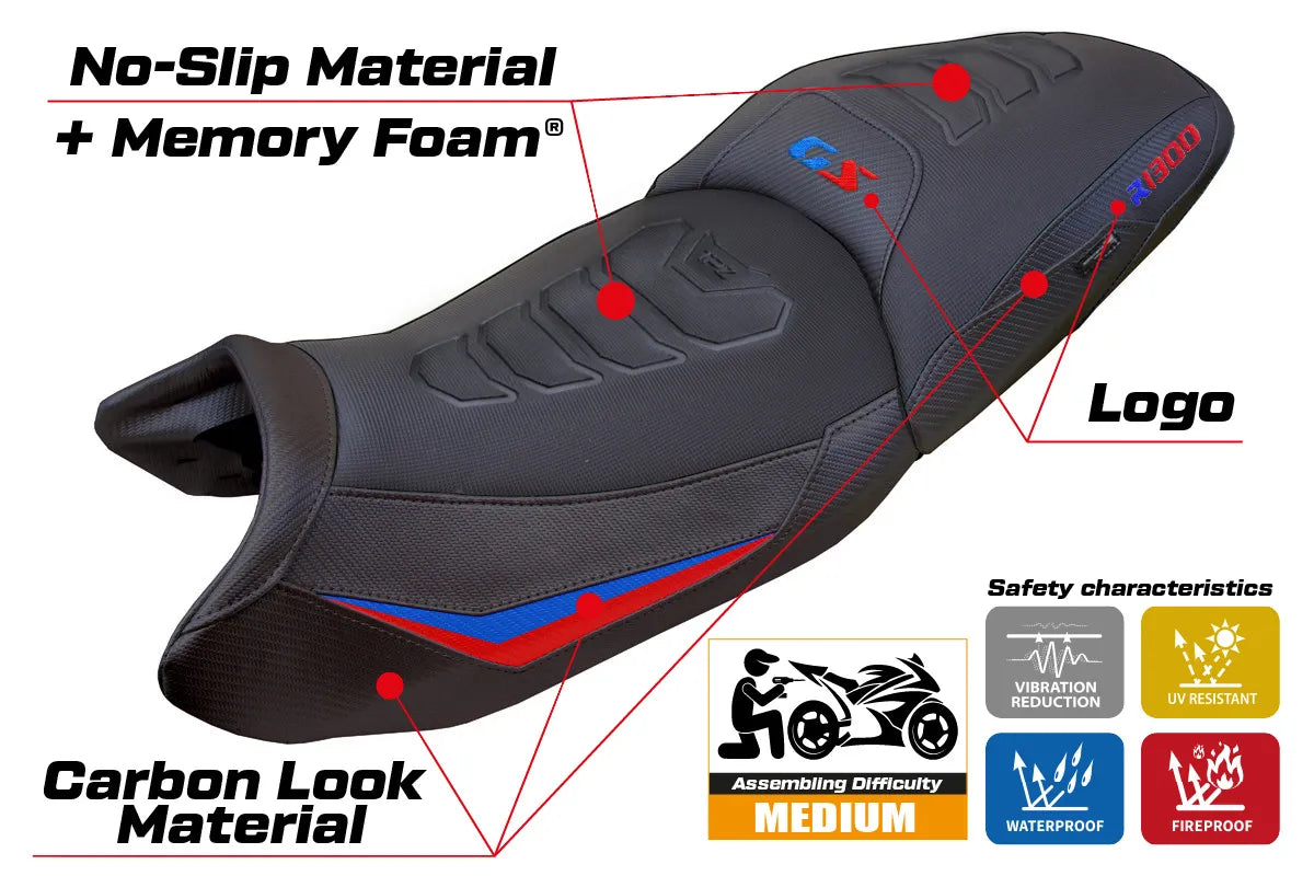 BMW R1300GS Touring 2023-2026 Seat Cover TPZ Italia Comfort Plus Red Blue