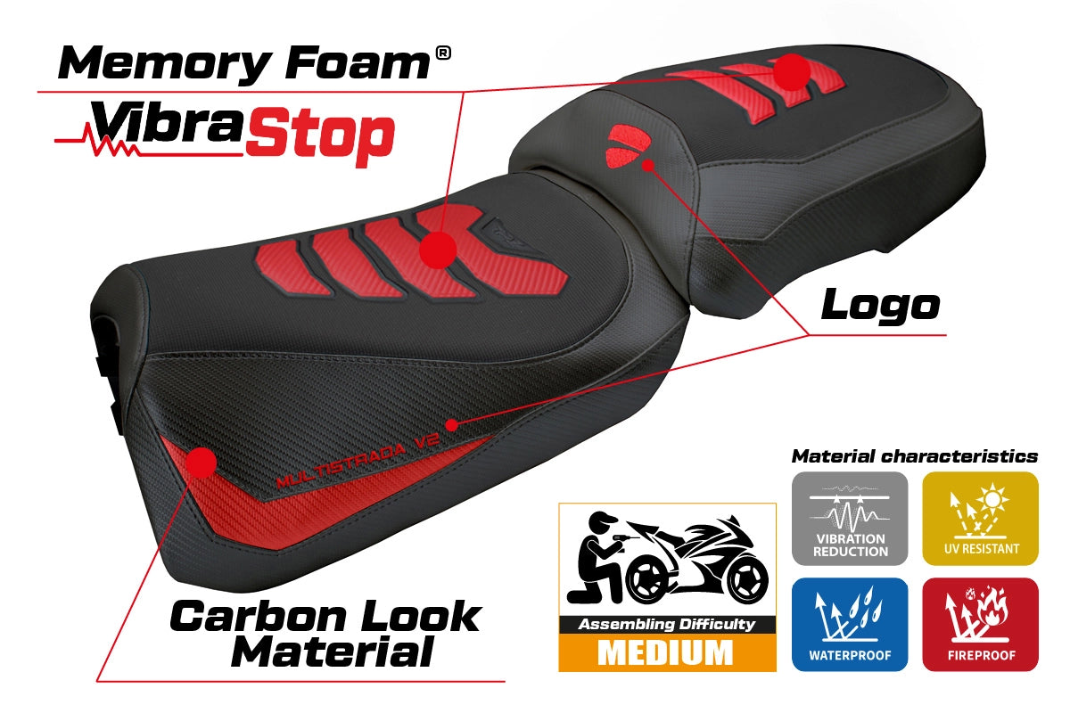 Ducati Multistrada V2 2025-2026 Seat Cover TPZ Italia Comfort Plus Red Black