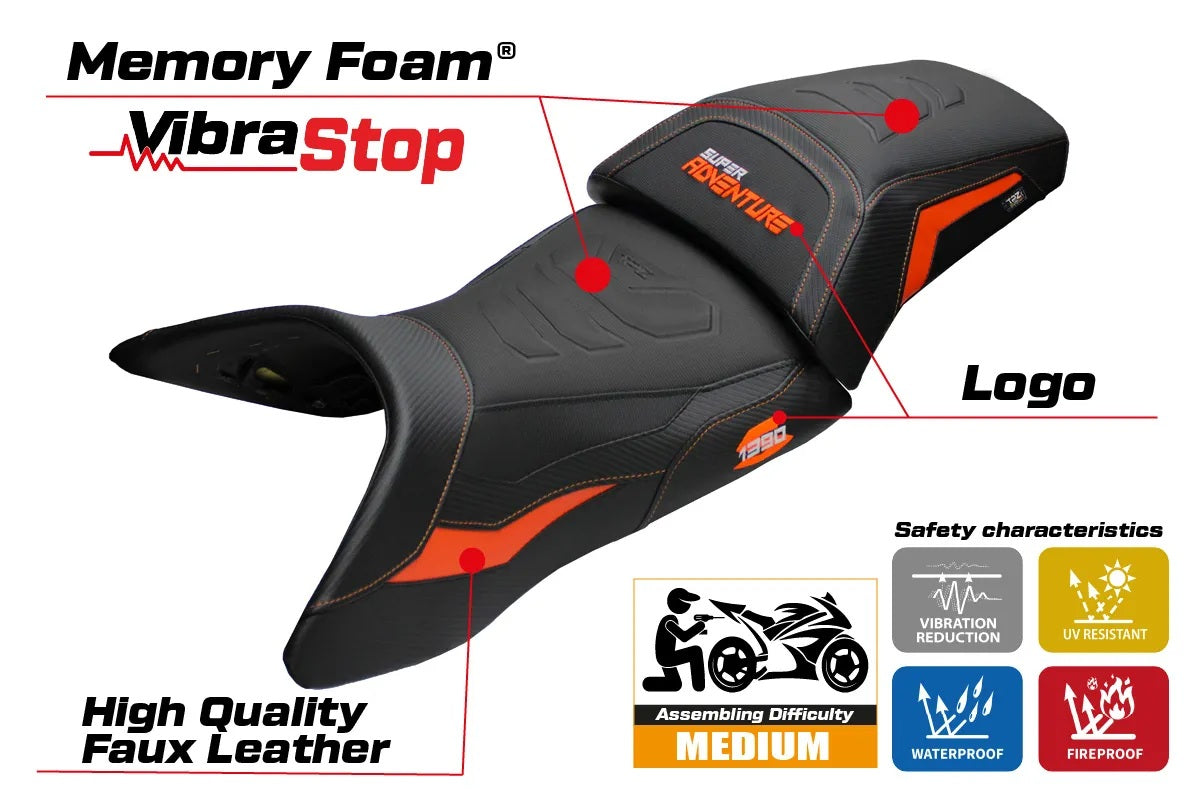 KTM 1390 Super Adventure S 2025-2026 Seat Cover TPZ Italia Comfort Plus Orange Black