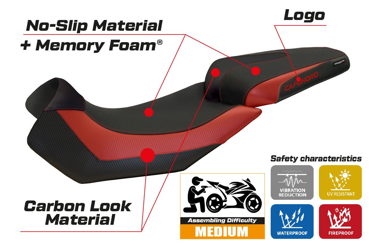Funda de asiento Aprilia Caponord 1200 2013-2016 2017 Tappezzeria Italia TPZ Comfort Rojo Negro
