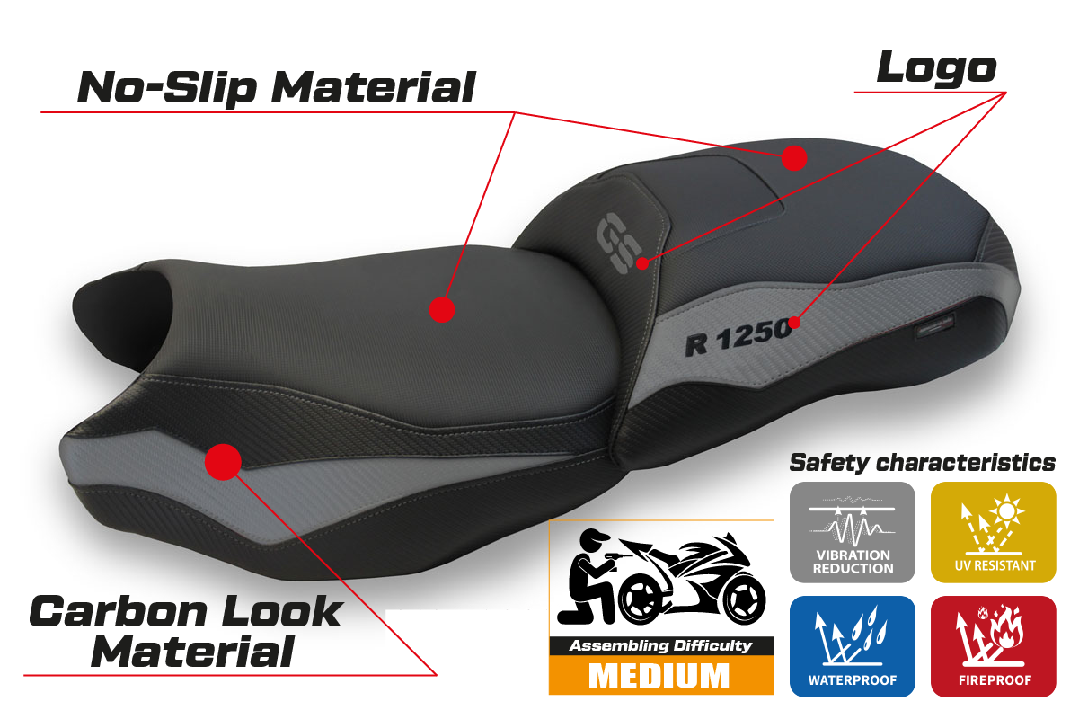 BMW R1250 GS 2019-2023 Seat Cover TPZ Italia Comfort Grey Black