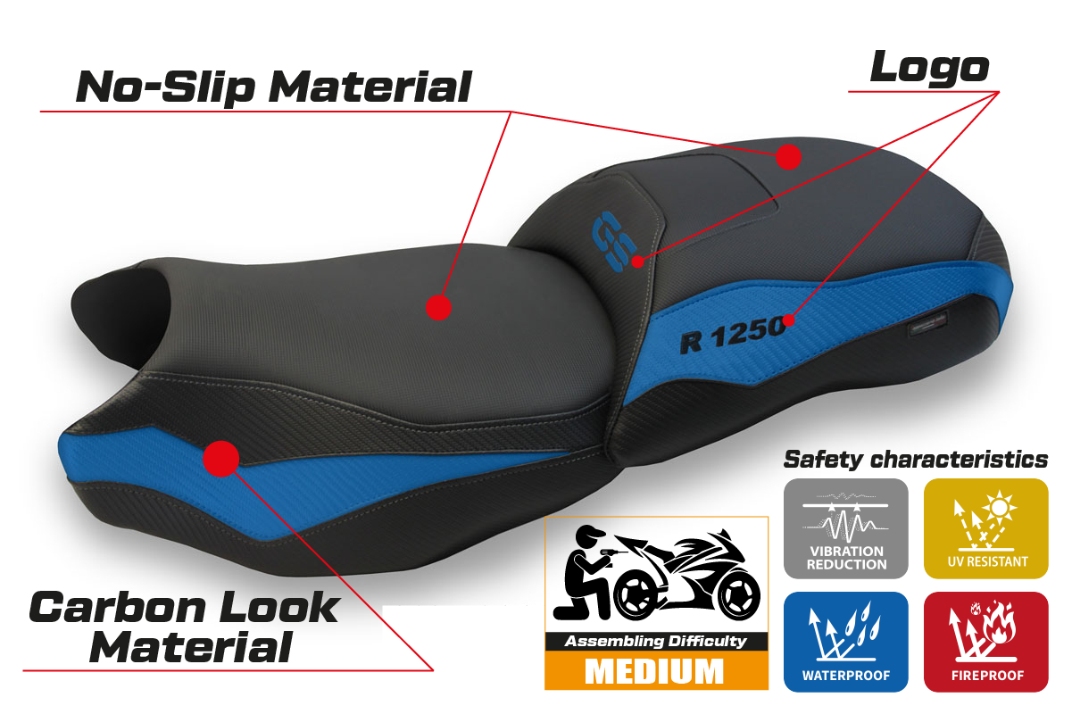 BMW R1250 GS 2019-2023 Seat Cover TPZ Italia Heated Blue Black