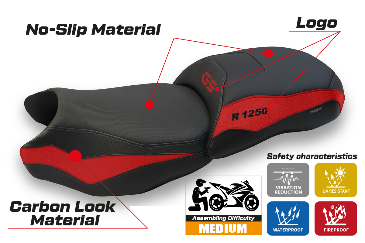 BMW R1250 GS 2019-2023 Seat Cover TPZ Italia Heated Red Black