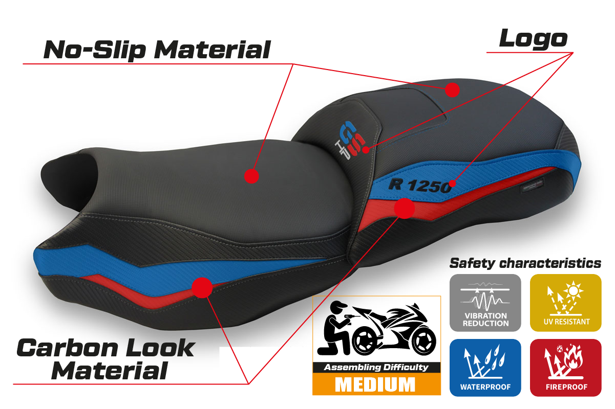BMW R1250 GS 2019-2023 Seat Cover TPZ Italia Heated Red Blue
