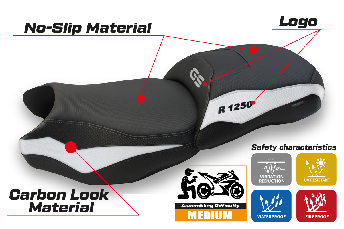 BMW R1250 GS 2019-2023 Seat Cover TPZ Italia Heated White Black