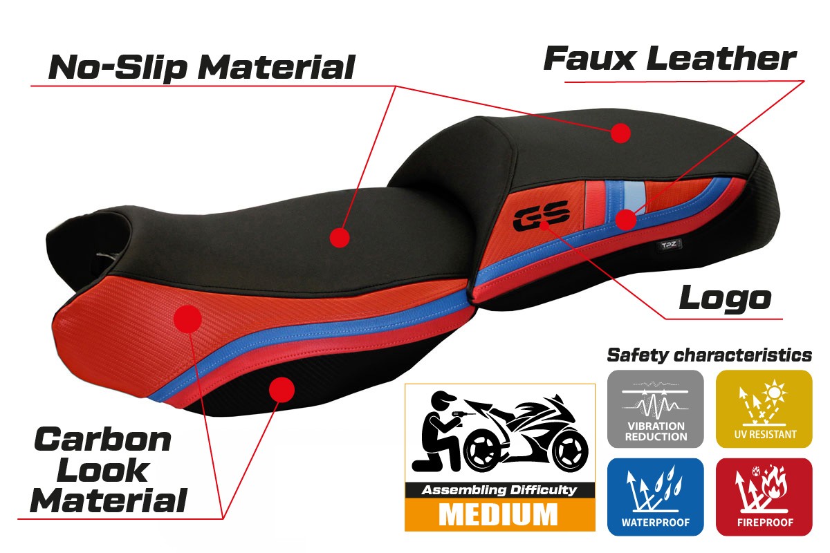 BMW R1200GS 2013-2018 Seat Cover TPZ Italia Red Black SE