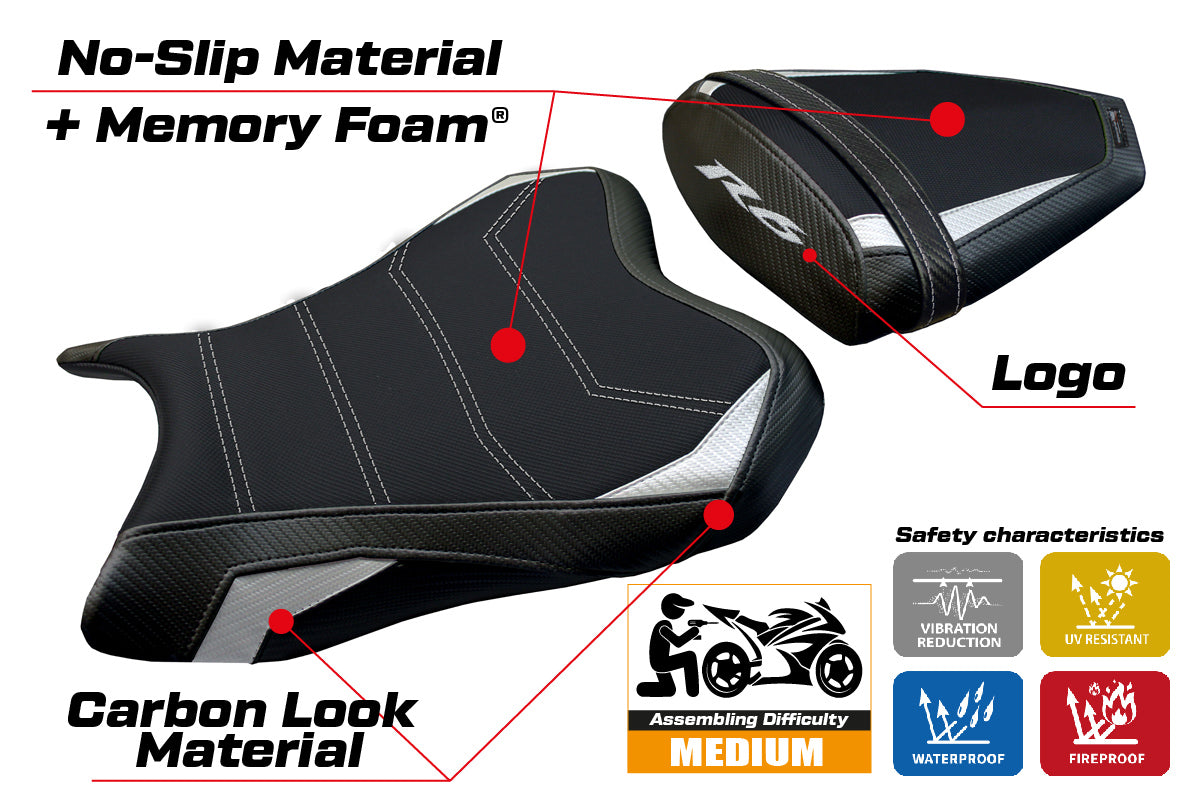 Funda de asiento Yamaha YZF R6 2006-2007 Tappezzeria Italia TPZ Comfort en blanco y negro