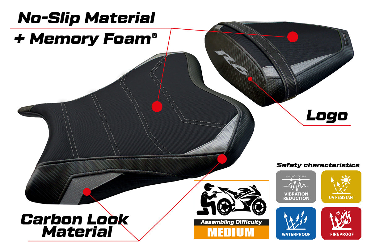 Funda de asiento Yamaha YZF R6 2006-2007 Tappezzeria Italia TPZ Comfort en plata y negro