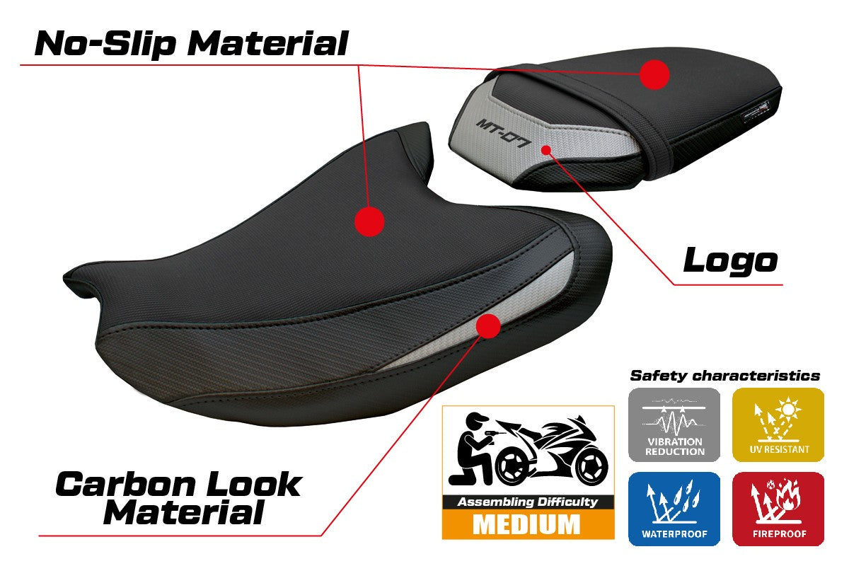 Funda de asiento Yamaha MT-07 FZ07 2025 Tappezzeria Italia TPZ Plata Negro