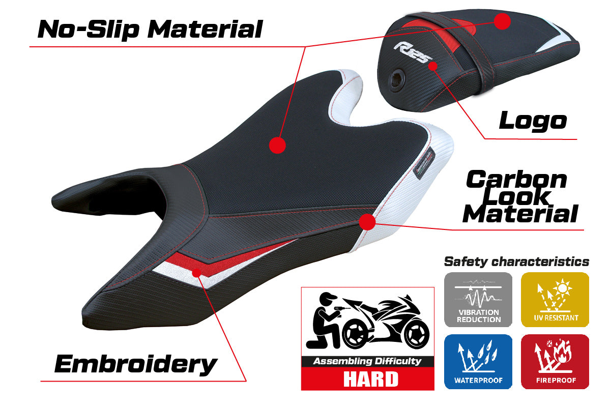 Funda de asiento Yamaha YZF R125 2019-2023 Tappezzeria Italia TPZ en blanco y rojo