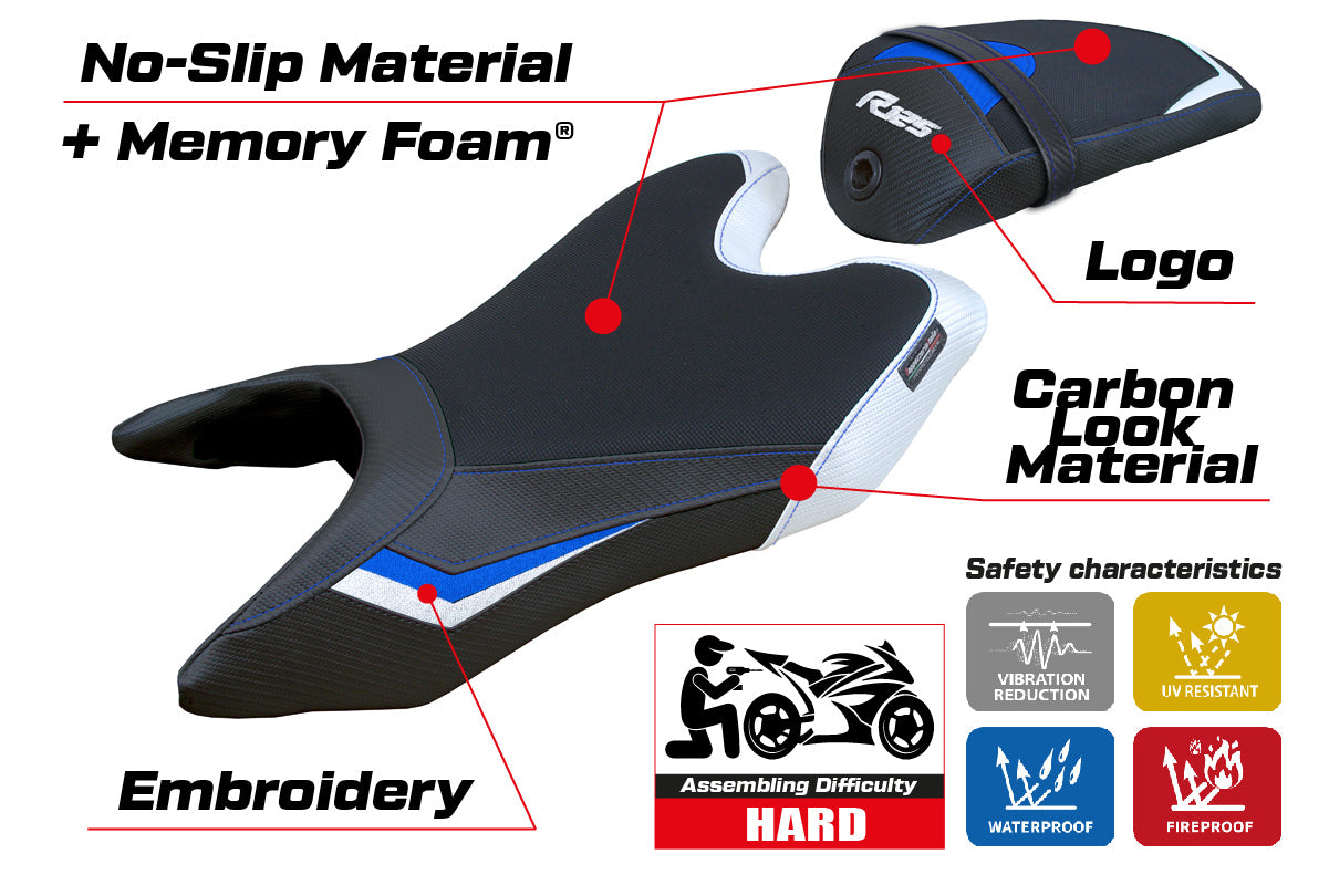 Funda de asiento Yamaha YZF R125 2019-2023 Tappezzeria Italia TPZ Comfort en blanco y azul