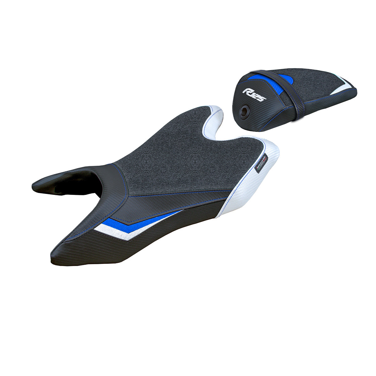 Funda de asiento Yamaha YZF R125 2019-2023 Tappezzeria Italia TPZ Ultragrip en blanco y azul