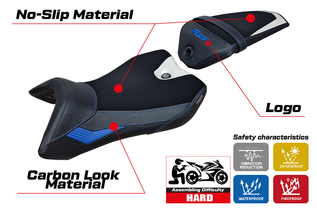 Yamaha YZF R125 2016-2018 Seat Cover Tappezzeria Italia TPZ in White, Blue and Black