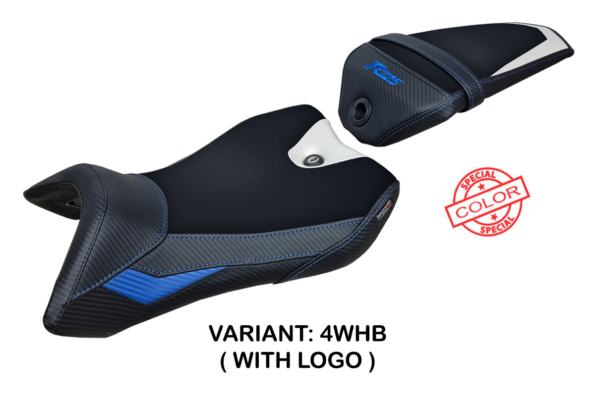 Yamaha YZF R125 2016-2018 Seat Cover Tappezzeria Italia TPZ in White, Blue and Black