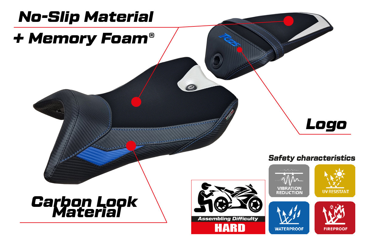 Yamaha YZF R125 2016-2018 Seat Cover Tappezzeria Italia TPZ Comfort in White, Blue and Black