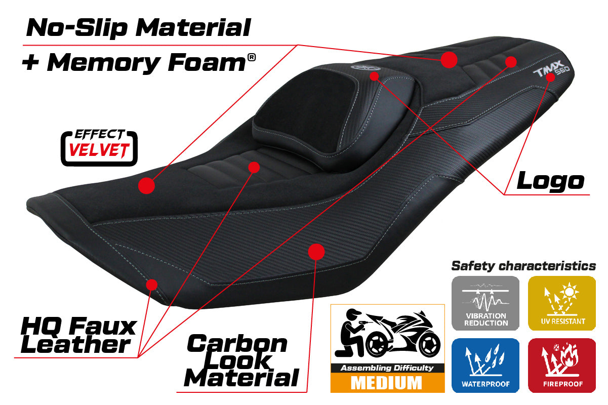 Funda de asiento Yamaha T-Max 560 2022-2025 Tappezzeria Italia TPZ Comfort en negro