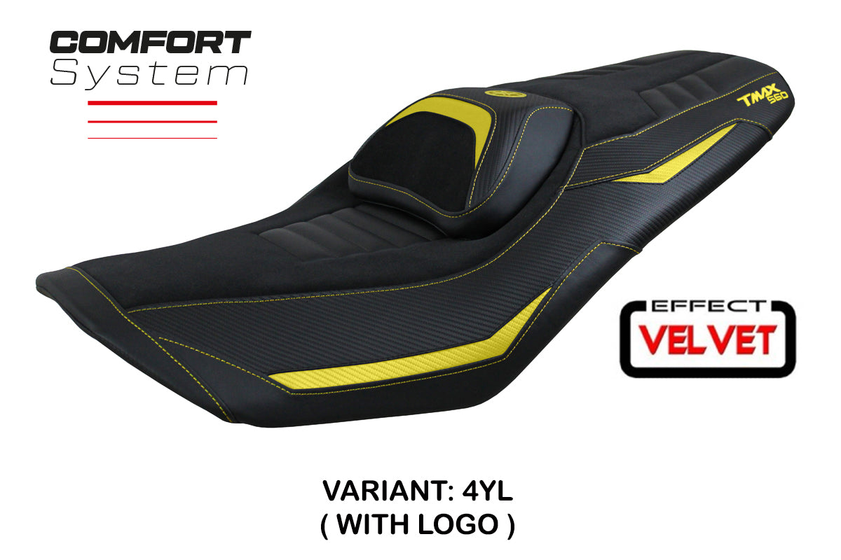 Funda de asiento Yamaha T-Max 560 2022-2025 Tappezzeria Italia TPZ Comfort en amarillo y negro