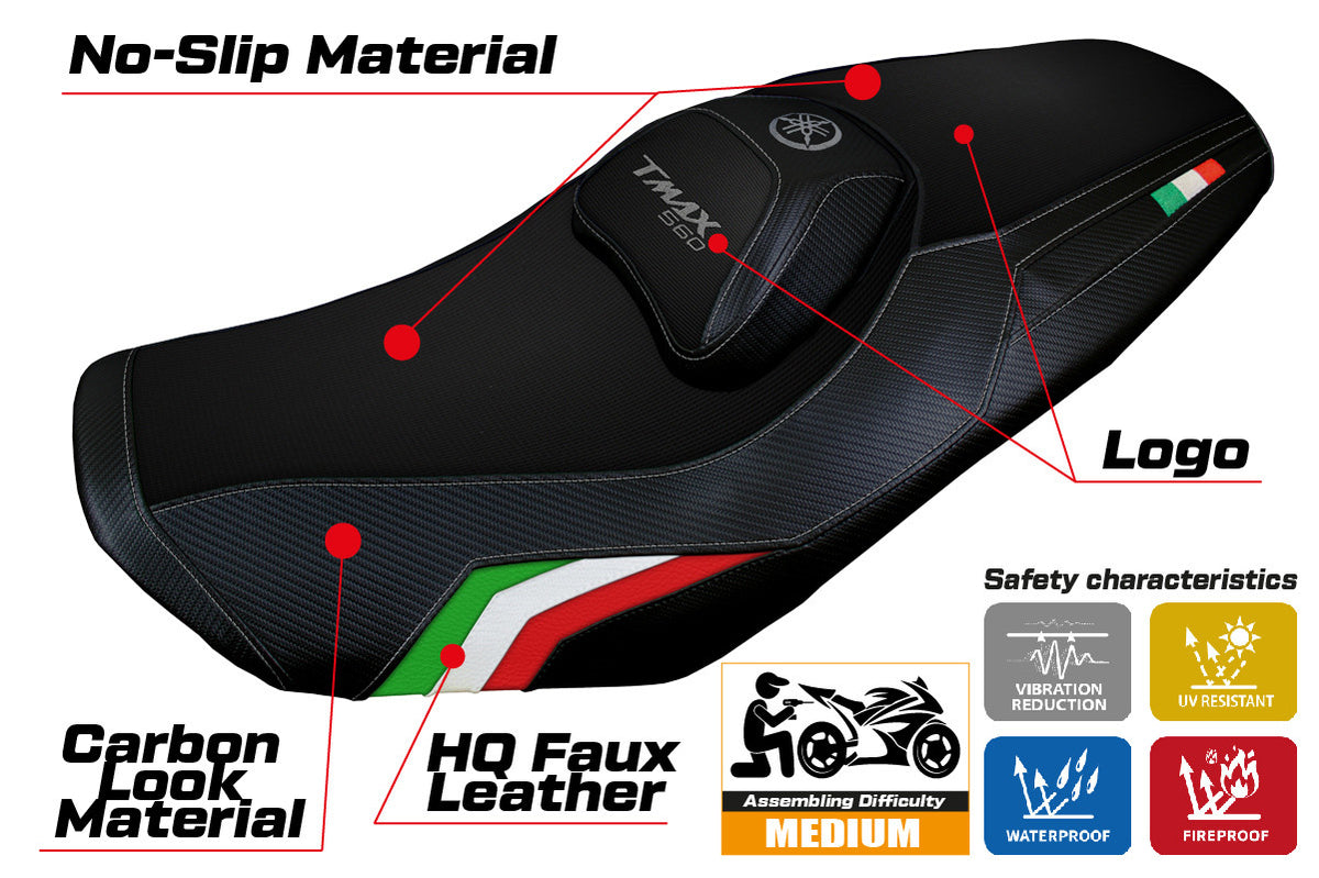 Yamaha T-Max 560 2022-2026 Seat Cover TPZ Italia Tricolor Black