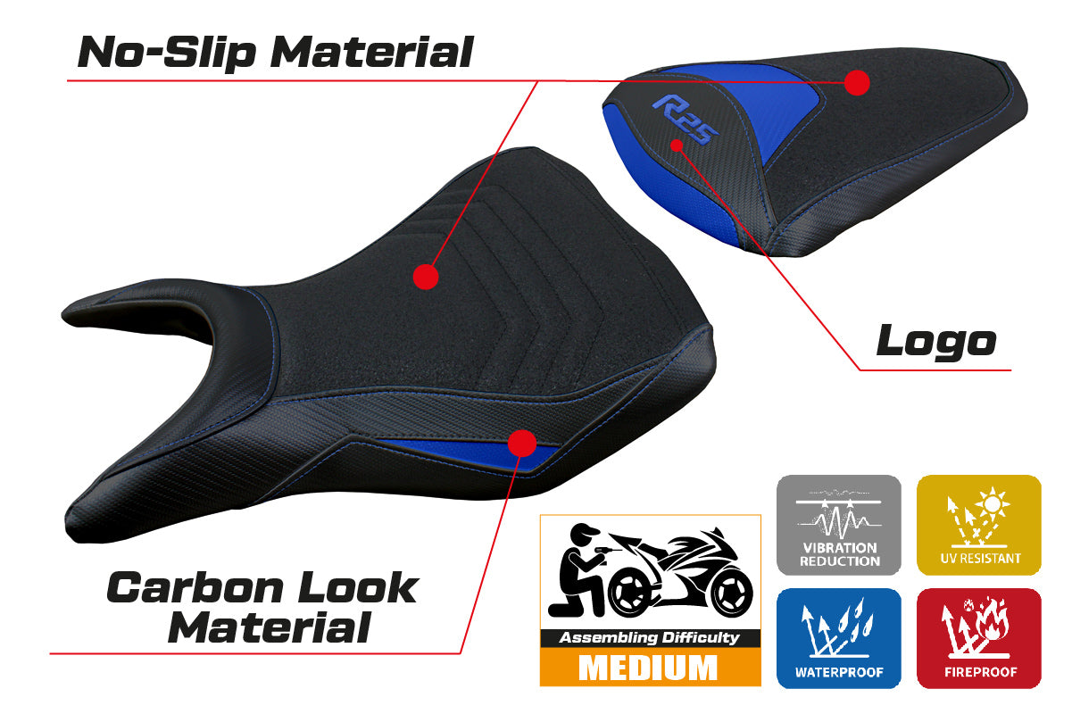 Yamaha YZF R25 2014-2020 Seat Cover Tappezzeria Italia TPZ Ultragrip in Blue