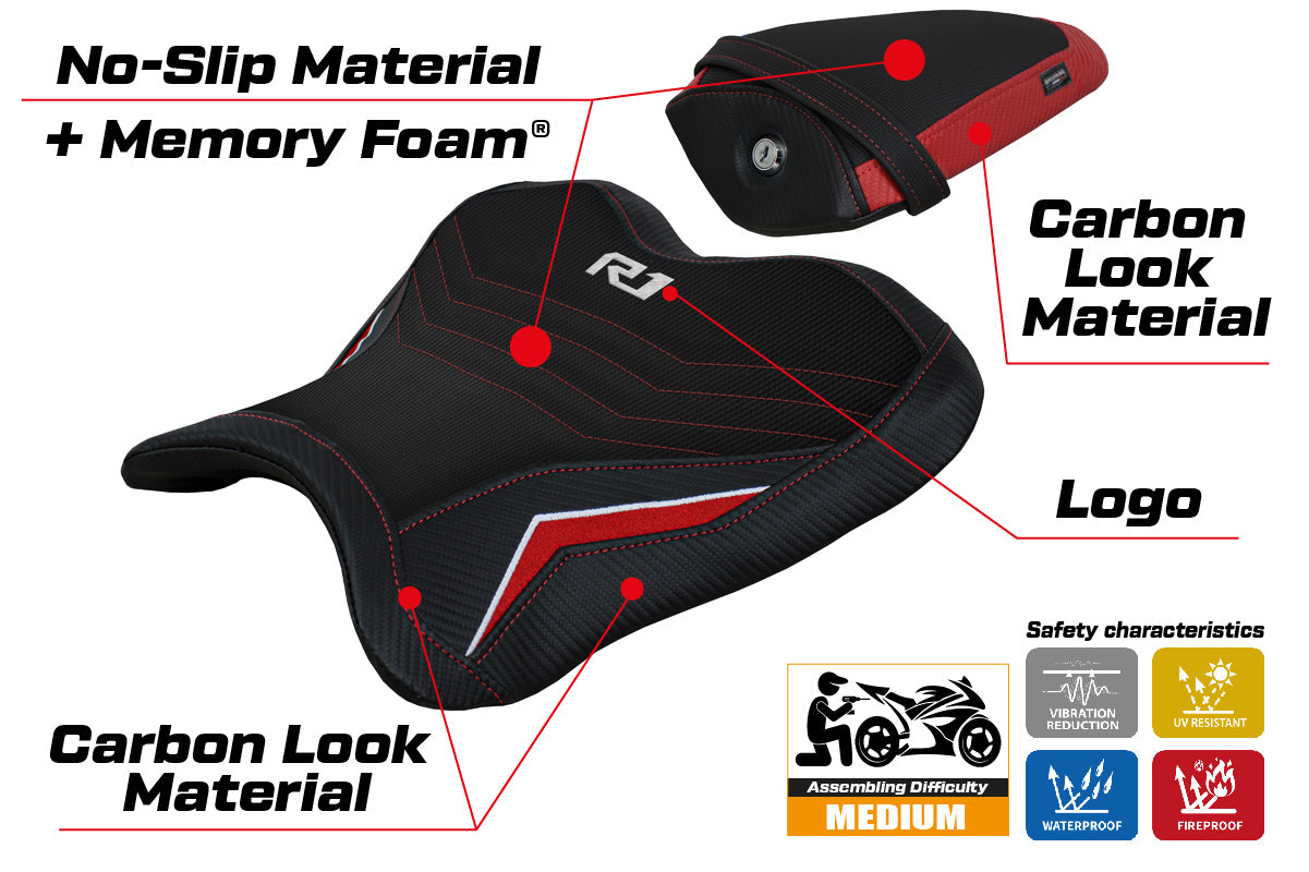 Funda de asiento Yamaha YZF R1 2015-2025 Tappezzeria Italia TPZ Comfort en rojo y blanco SE