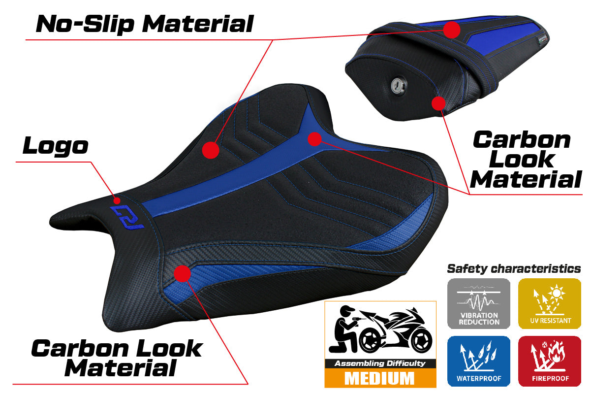 Funda de asiento Yamaha YZF R7 2021-2025 Tappezzeria Italia TPZ Ultragrip en azul y negro