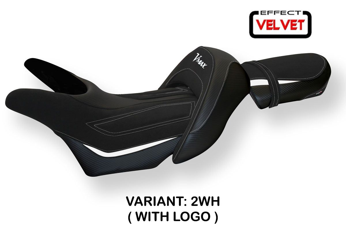 Funda de asiento Yamaha V-Max 1700 2008-2017 Tappezzeria Italia TPZ en terciopelo blanco y negro